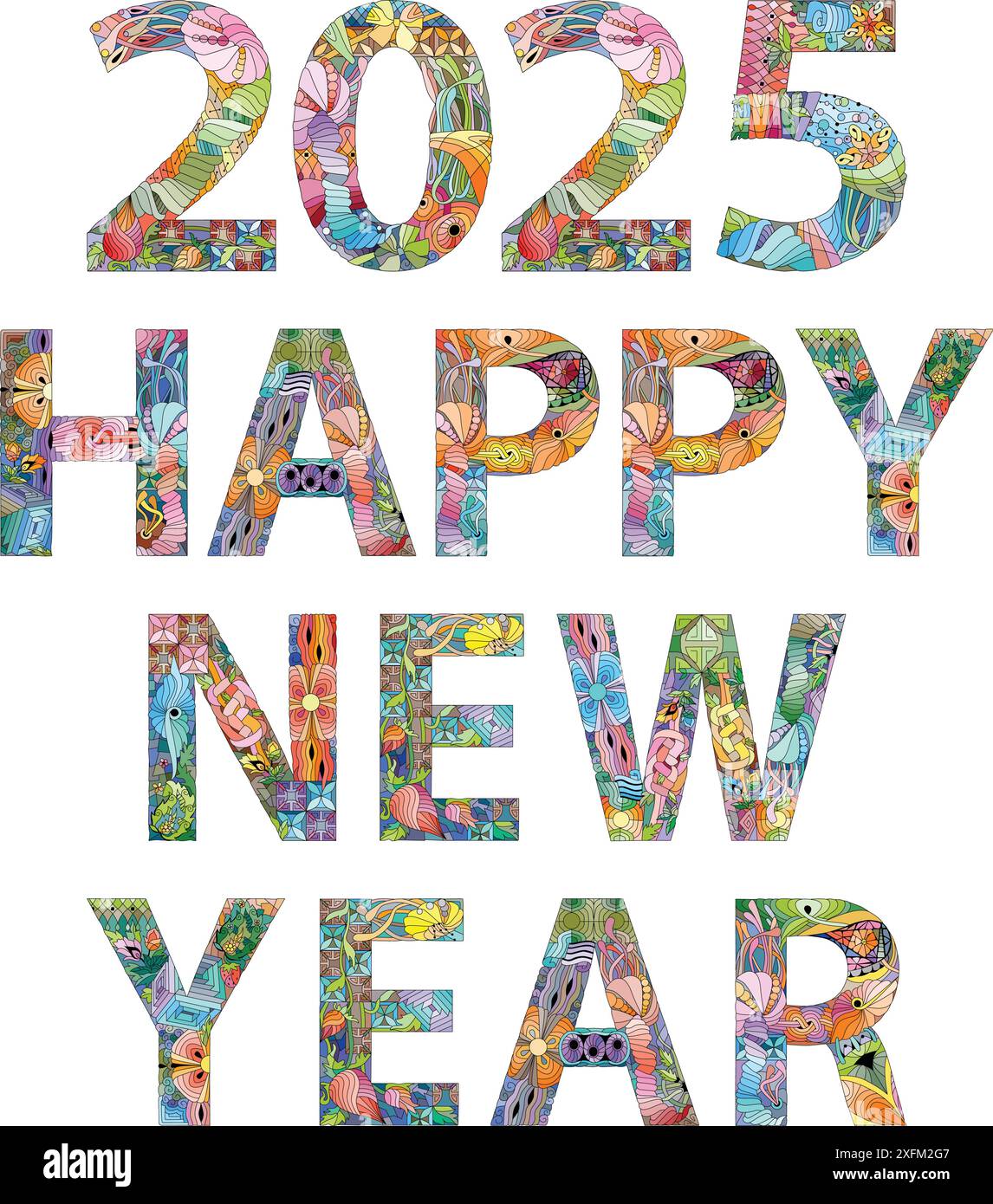 Hand Painted Art Design Illustration Words HAPPY NEW YEAR 2025 For T Hand Painted Art Design Illustration Words Happy New Year 2025 For T Shirt Design Tattoo And Other Decorations 2XFM2G7 