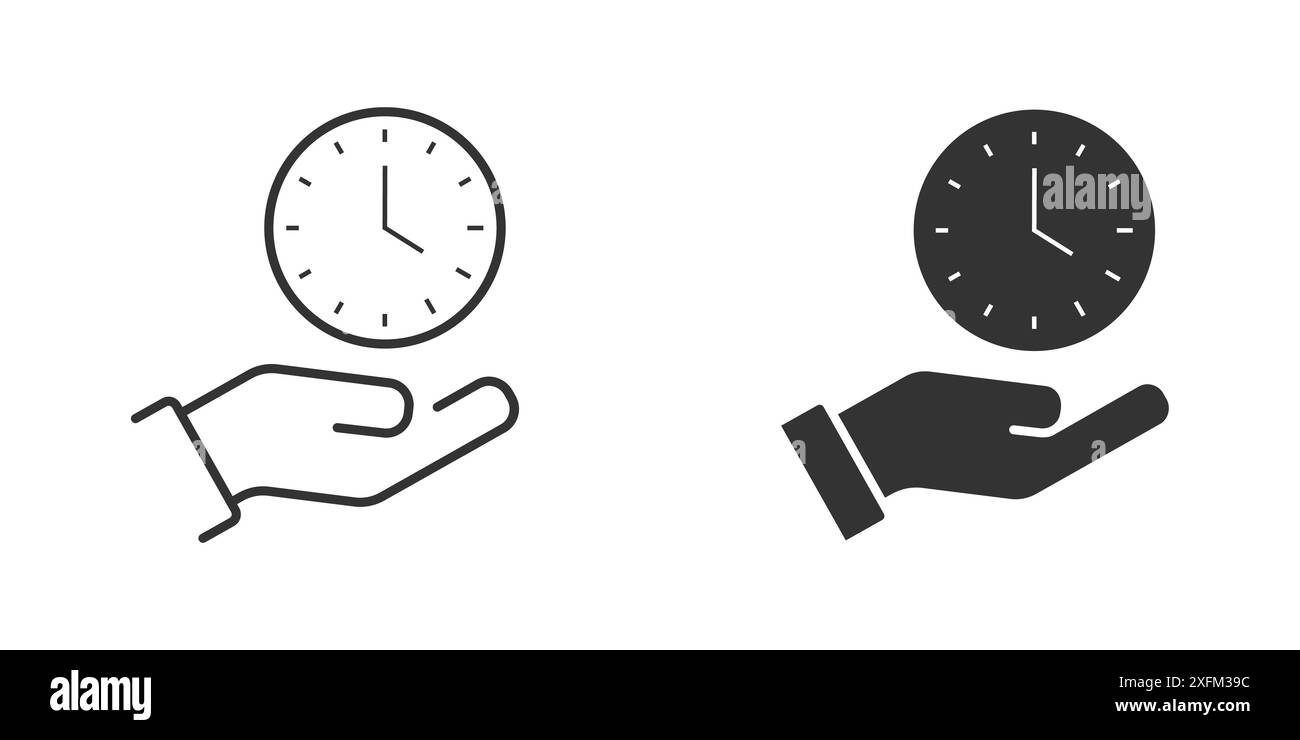 Hand holding clock. Keep time icon. Flat vector illustration Stock Vector
