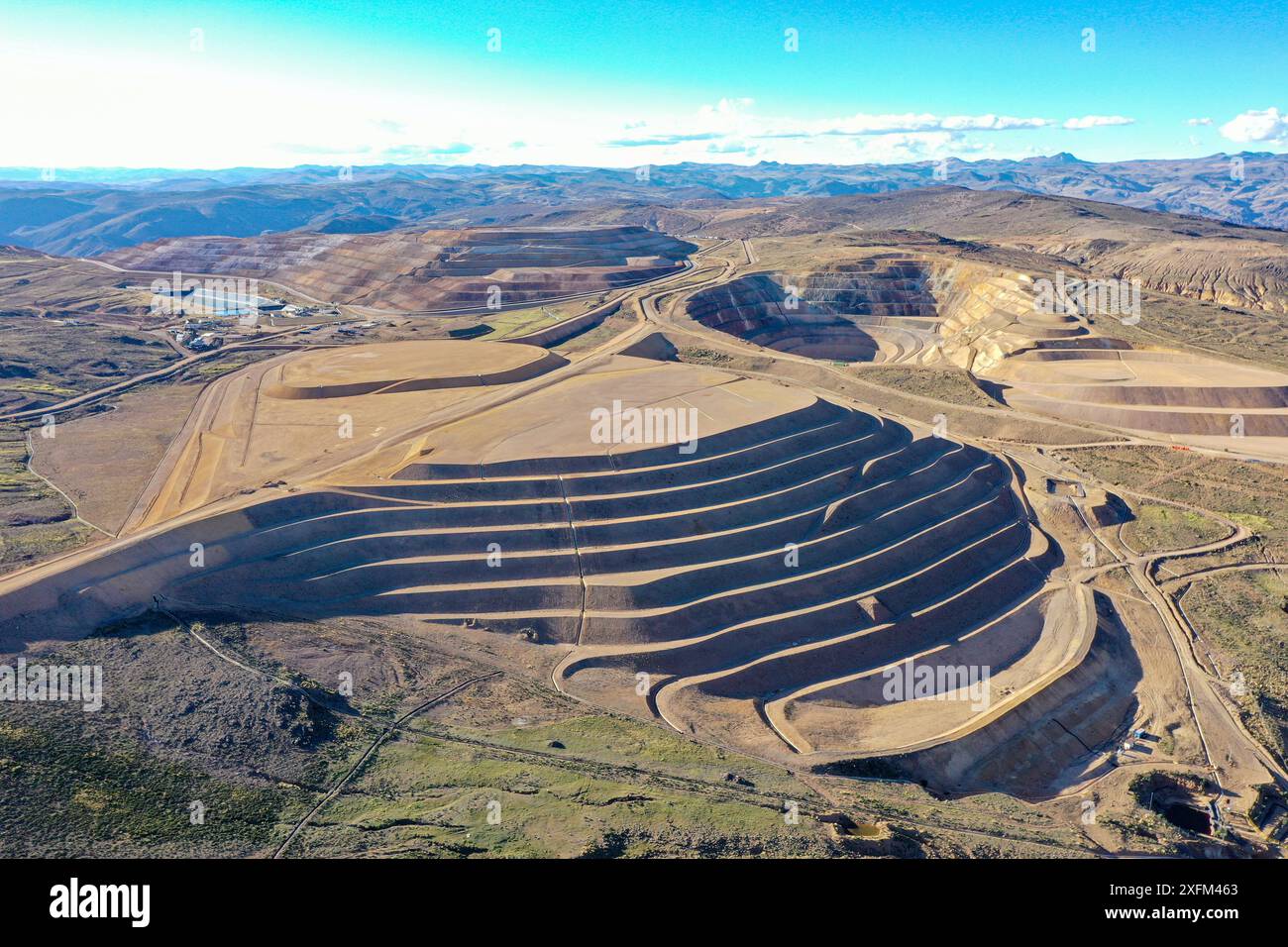 AERIAL VIEW OF OPEN PIT MINE WITH ENVIRONMENTAL REMEDIATION Stock Photo