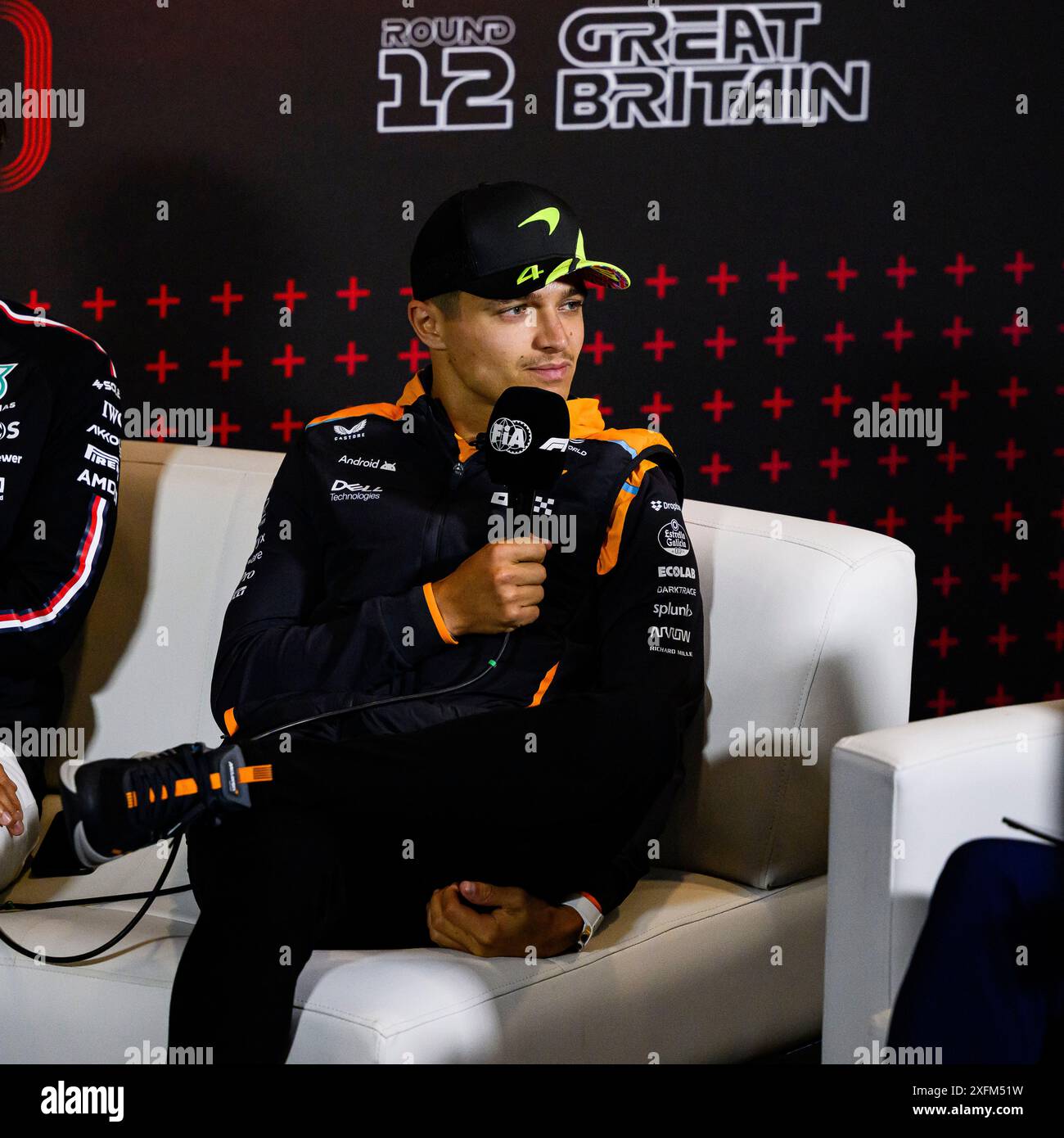 NORTHAMPTONSHIRE, UNITED KINGDOM. 04th Jul, 24. Lando Norris (Great Britain) of McLaren attended today’s Drivers’ Press Conference during Qatar Airways British Grand Prix 2024 at Sllverstone Circuit on Thursday, July 04, 2024 in NORTHAMPTONSHIRE, ENGLAND. Credit: Taka G Wu/Alamy Live News Stock Photo