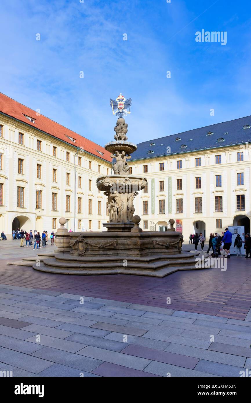 Prague Castle, Second courtyard and Leopold fountain, Prague, Czech Republic Stock Photo