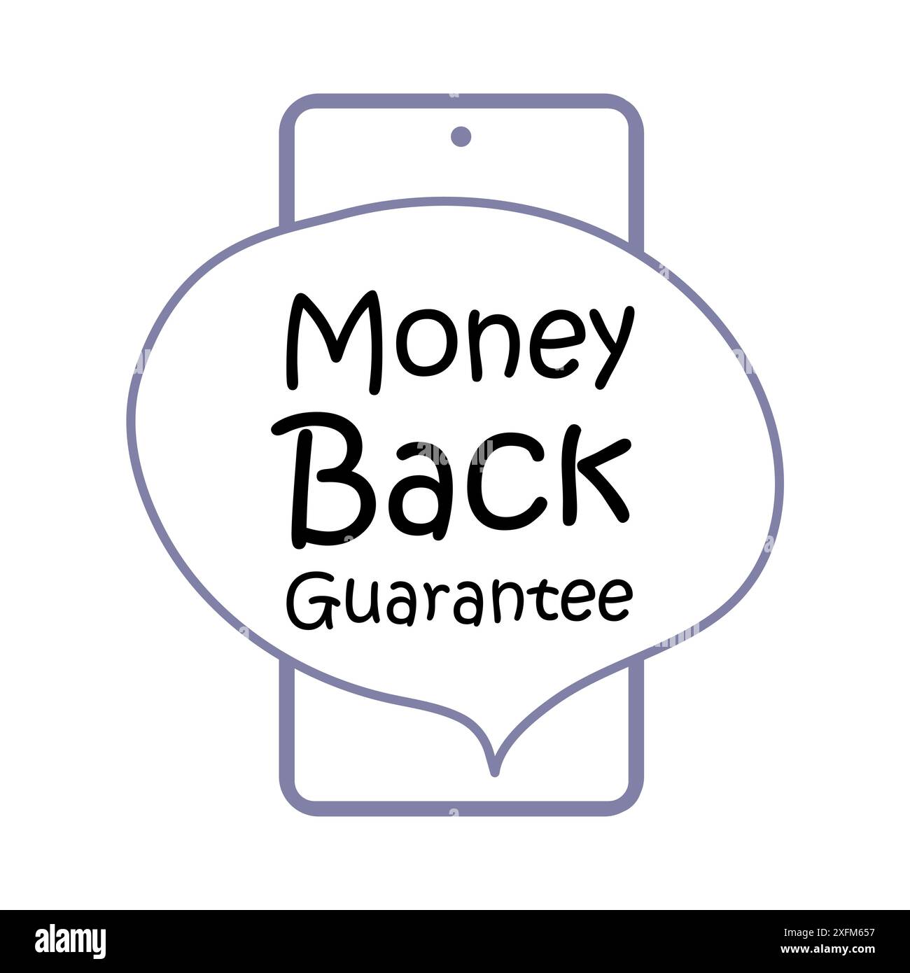 Smartphone screen with money back guarantee message. Stock Vector