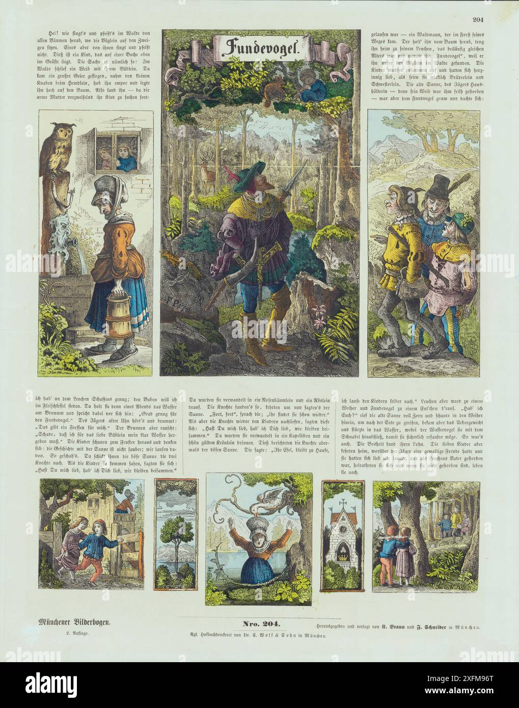 Vintage German illustrations of the fairy tale "FoundlingBird" (Fundevogel) , 1856 "Foundling