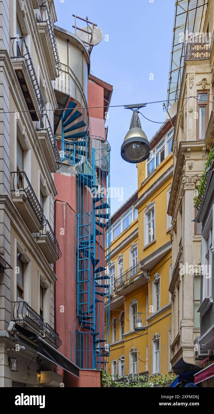 Metal Spiral Stairs Emergency Exit Small Street in Istanbul Turkey ...