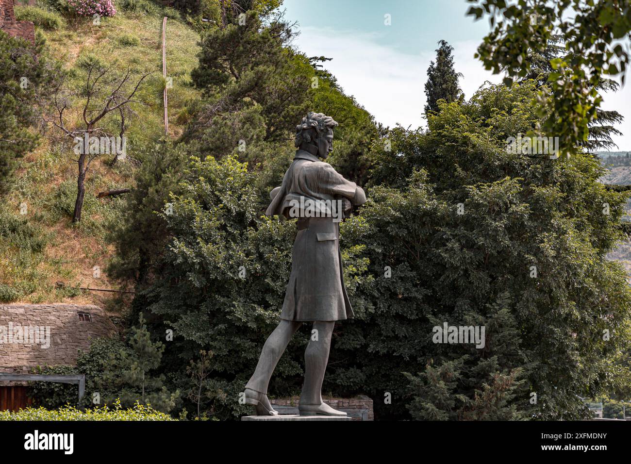 Tbilisi, Georgia - 16 JUNE, 2024: Bronze statue of Nikoloz Baratashvili, a famous 19th century Georgian poet and nobleman. Stock Photo