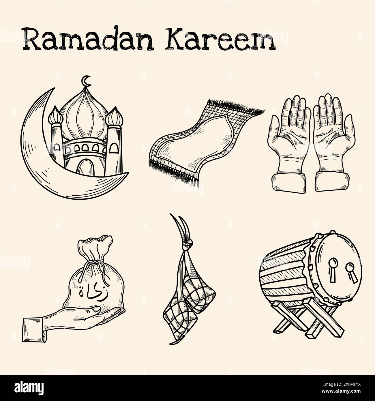 Ramadhan kareem illustration hand drawn doodle element Stock Vector