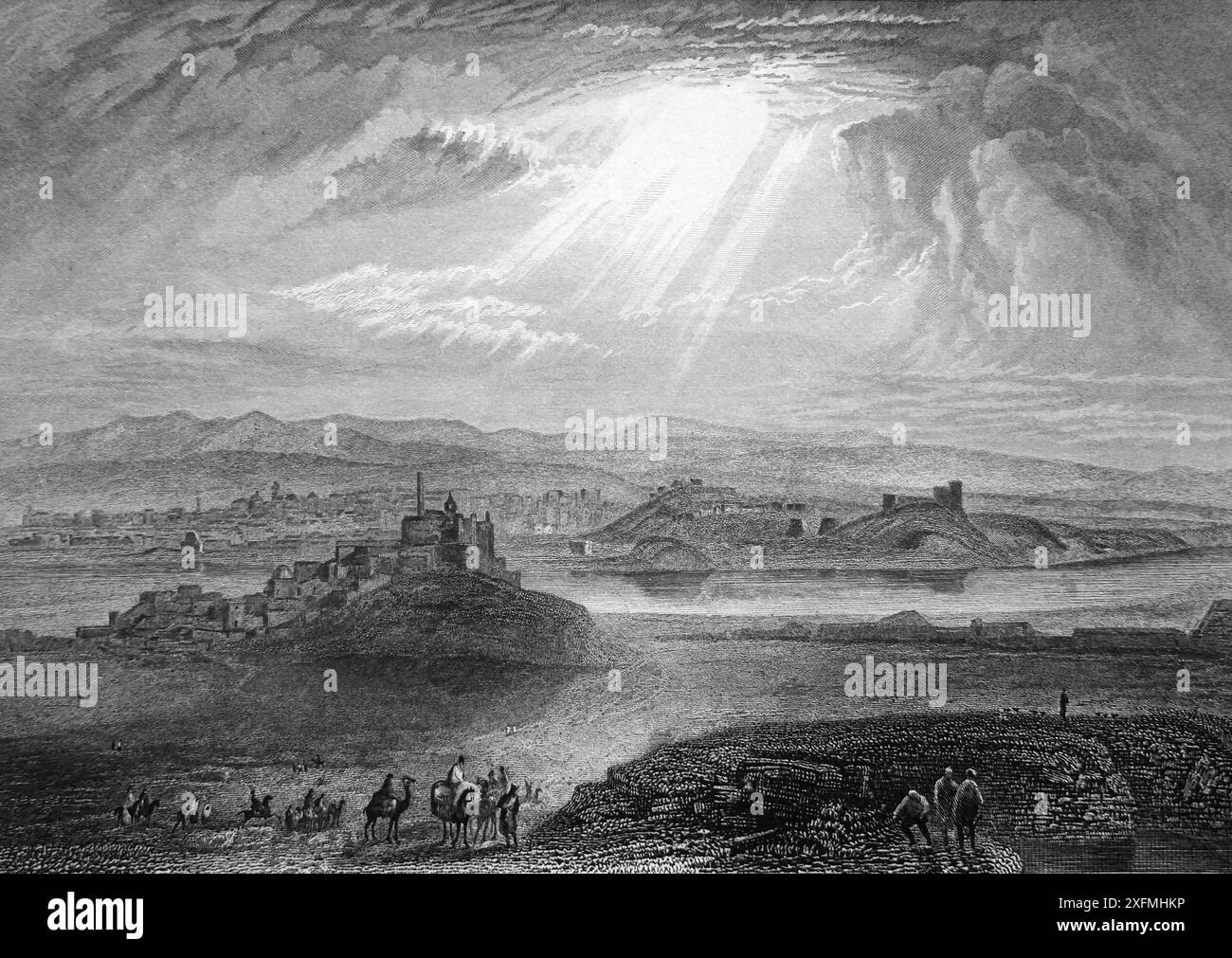 Engraving of the Biblical City of Nineveh Antique 19th Century The Imperial Illustrated Bible  Drawn by J.M.W Turner from sketch by C.J. Rich Stock Photo