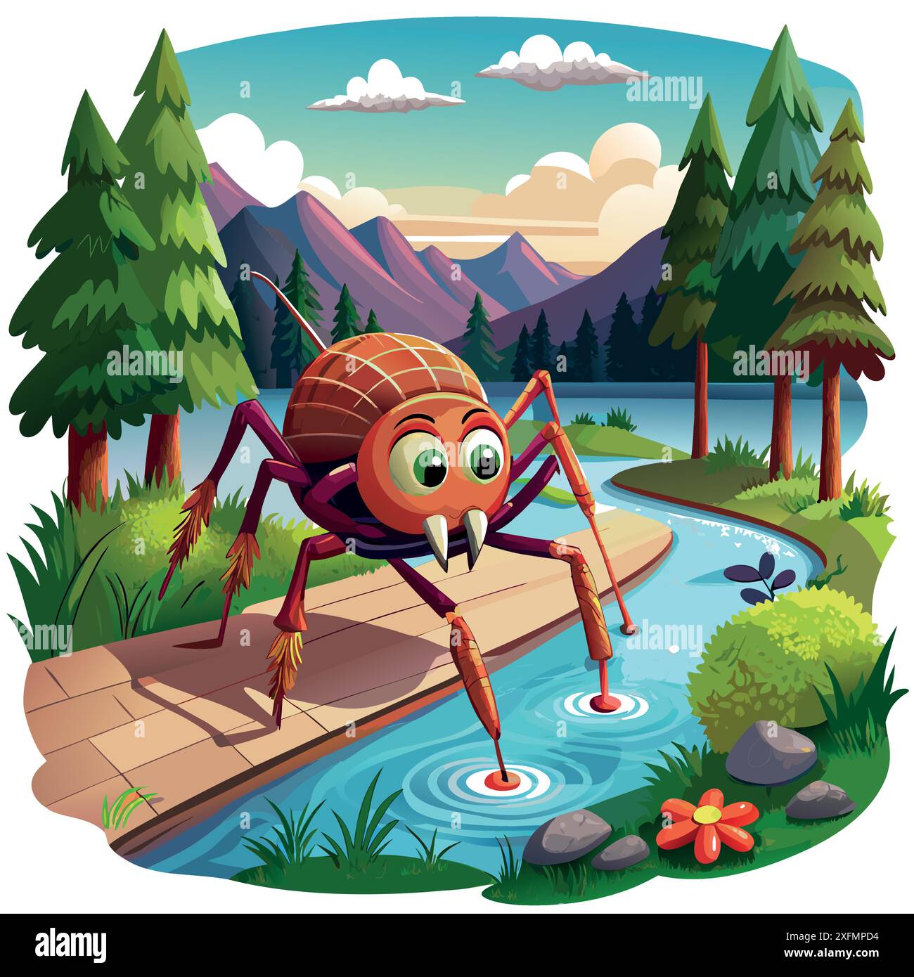 Fishing Spider unhappy walks lake vector. AI generated image. Clipart ...