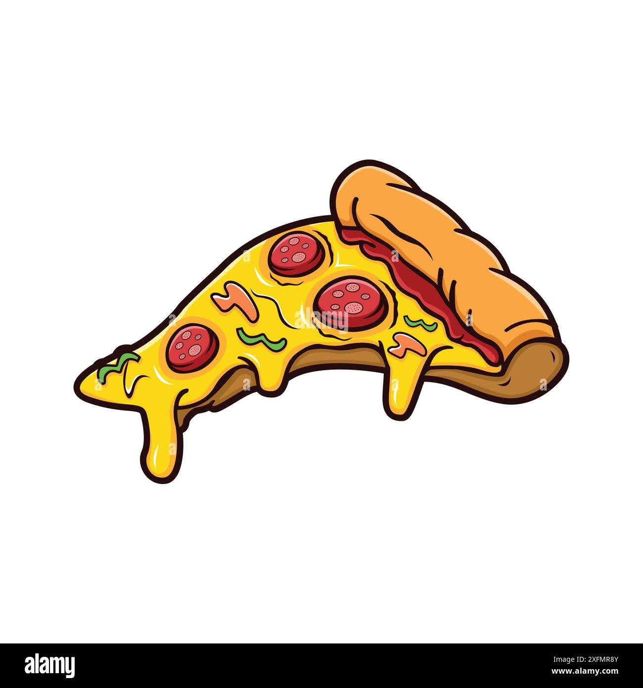 Vector illustration. Pizza slice with melted cheese and pepperoni Stock Vector