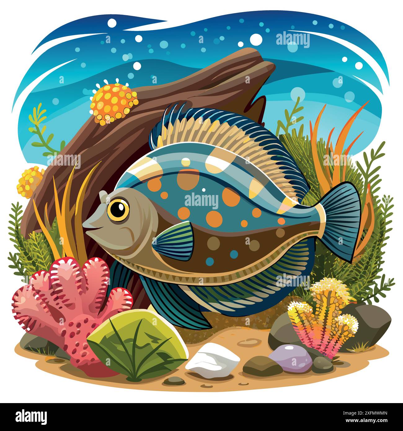 Flounder Fish preoccupied rests ocean vector. AI generated image ...