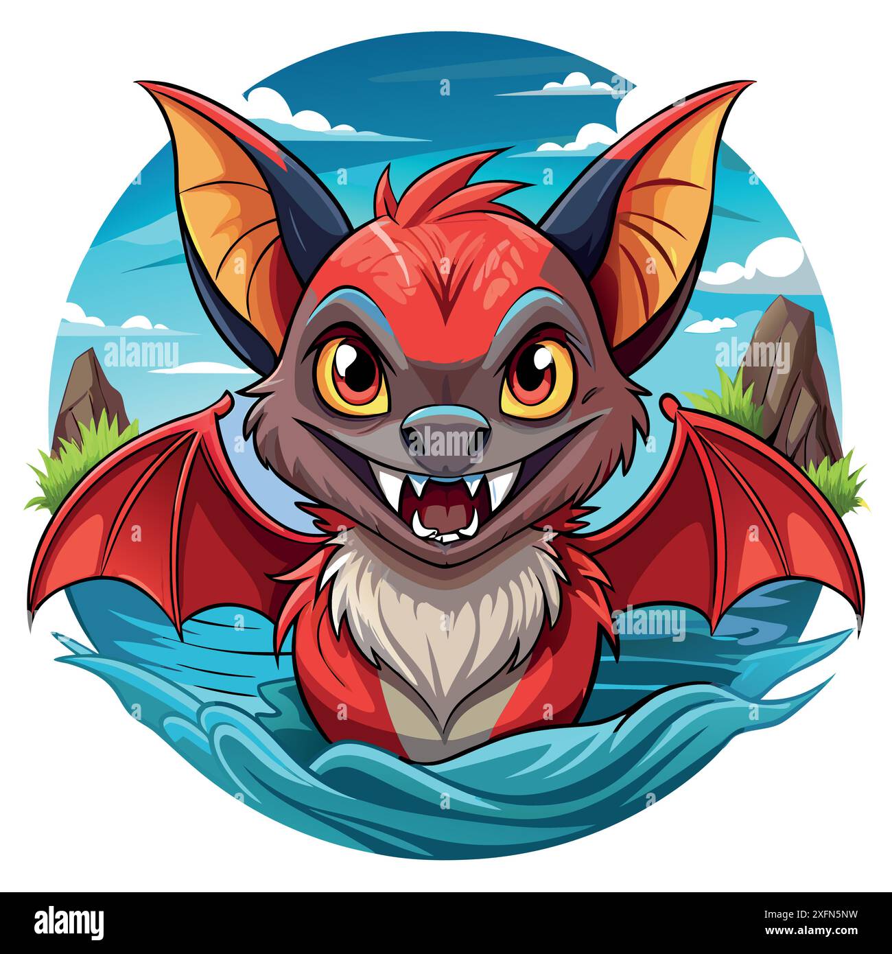 Galapagos Red Bat determined smiles ocean vector. AI generated image ...