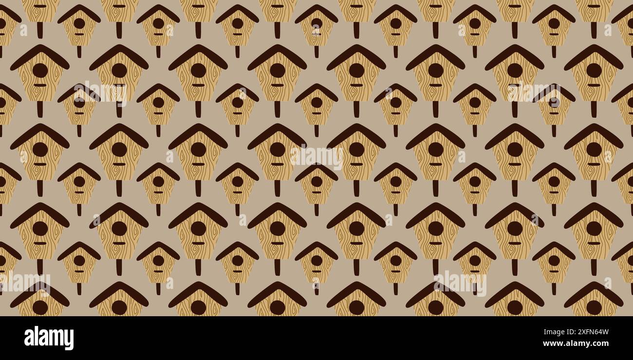 Wooden Cartoon Birdhouses Seamless pattern. Vector Flat Illustration ...