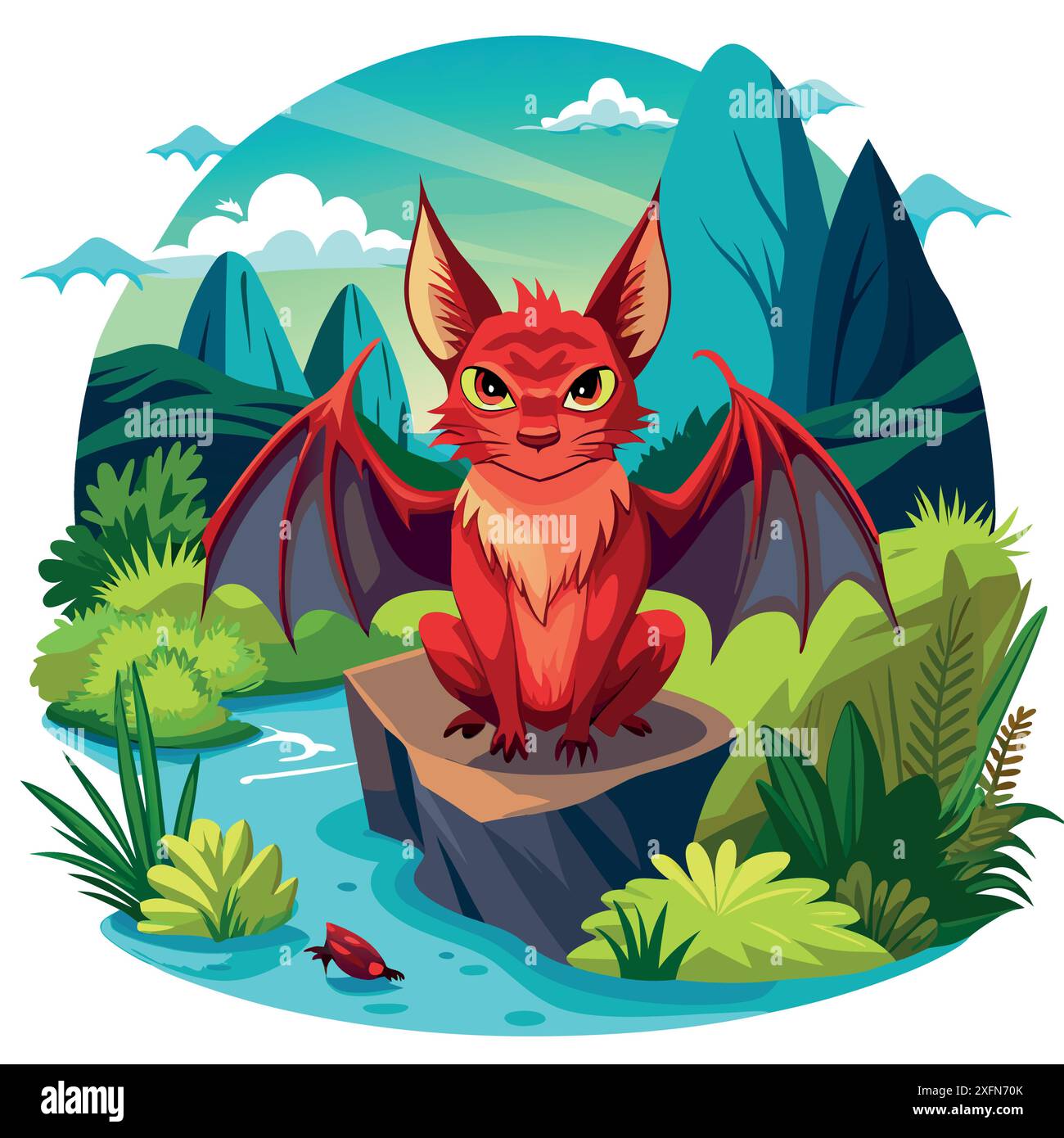 Galapagos Red Bat despicable sits lake vector. AI generated image