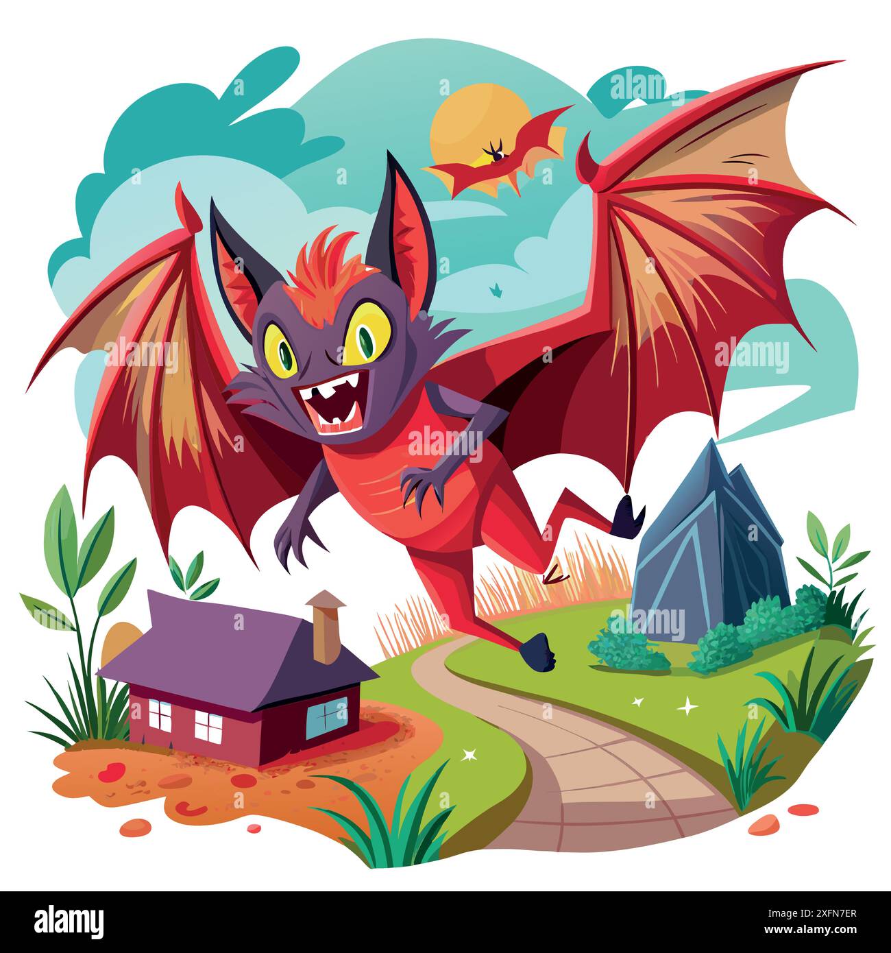 Galapagos Red Bat depressed runs house vector. AI generated image