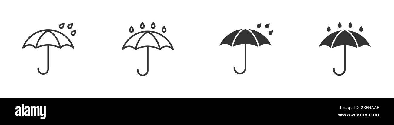 Water proof icon set. Umbrella and rain drops. Waterproof symbol Stock Vector