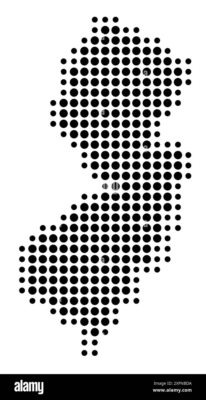 Symbol Map of the State New Jersey (United States of America) showing the state with a pattern of black circles Stock Vector