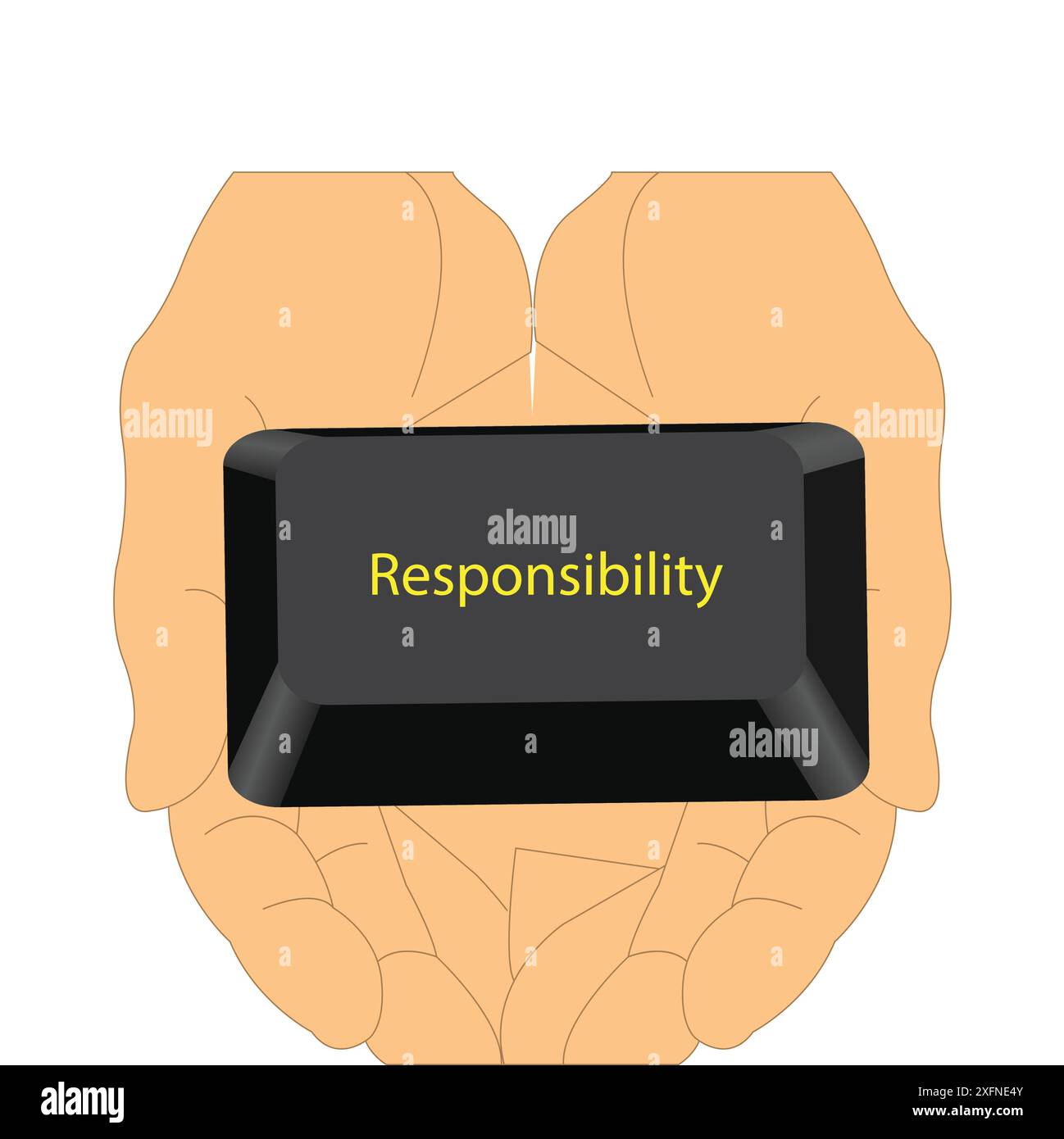 Hands holding a keyboard button with the word responsibility Stock Vector