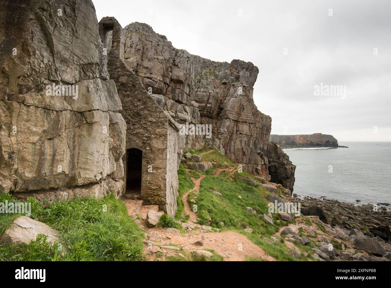 St Govan's Chapel built in the 14th century, into cliffs of ...