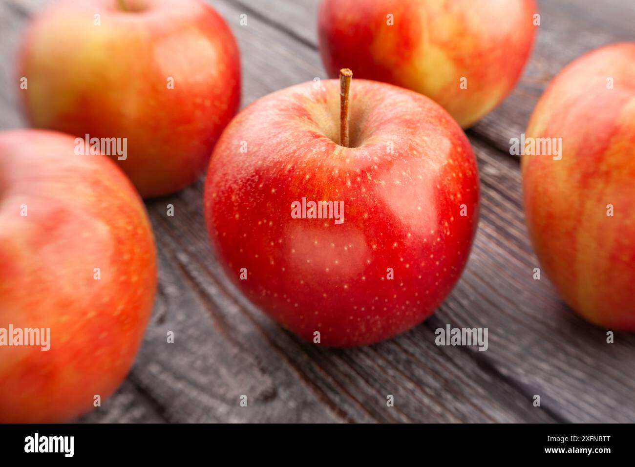 apples group on wood background Stock Photo