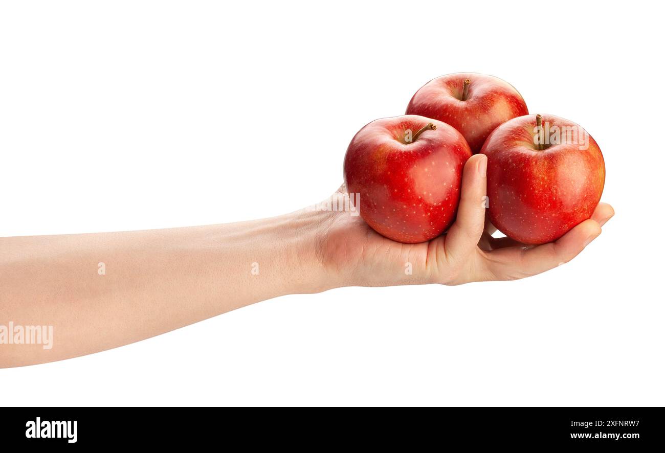 apples in hand path isolated on white Stock Photo