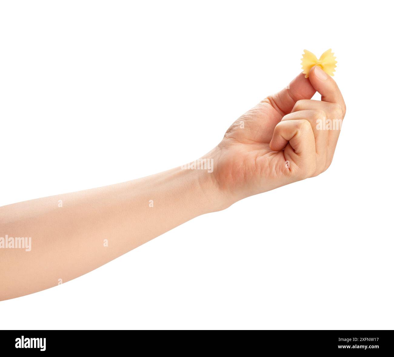 pasta farfalle in hand path isolated on white Stock Photo