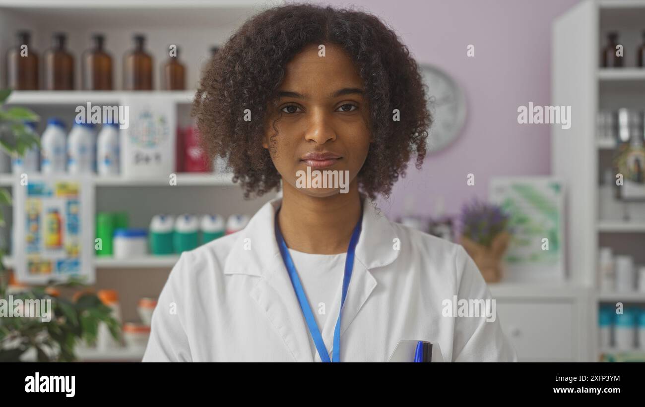A beautiful young african american woman with curly hair, dressed in a ...
