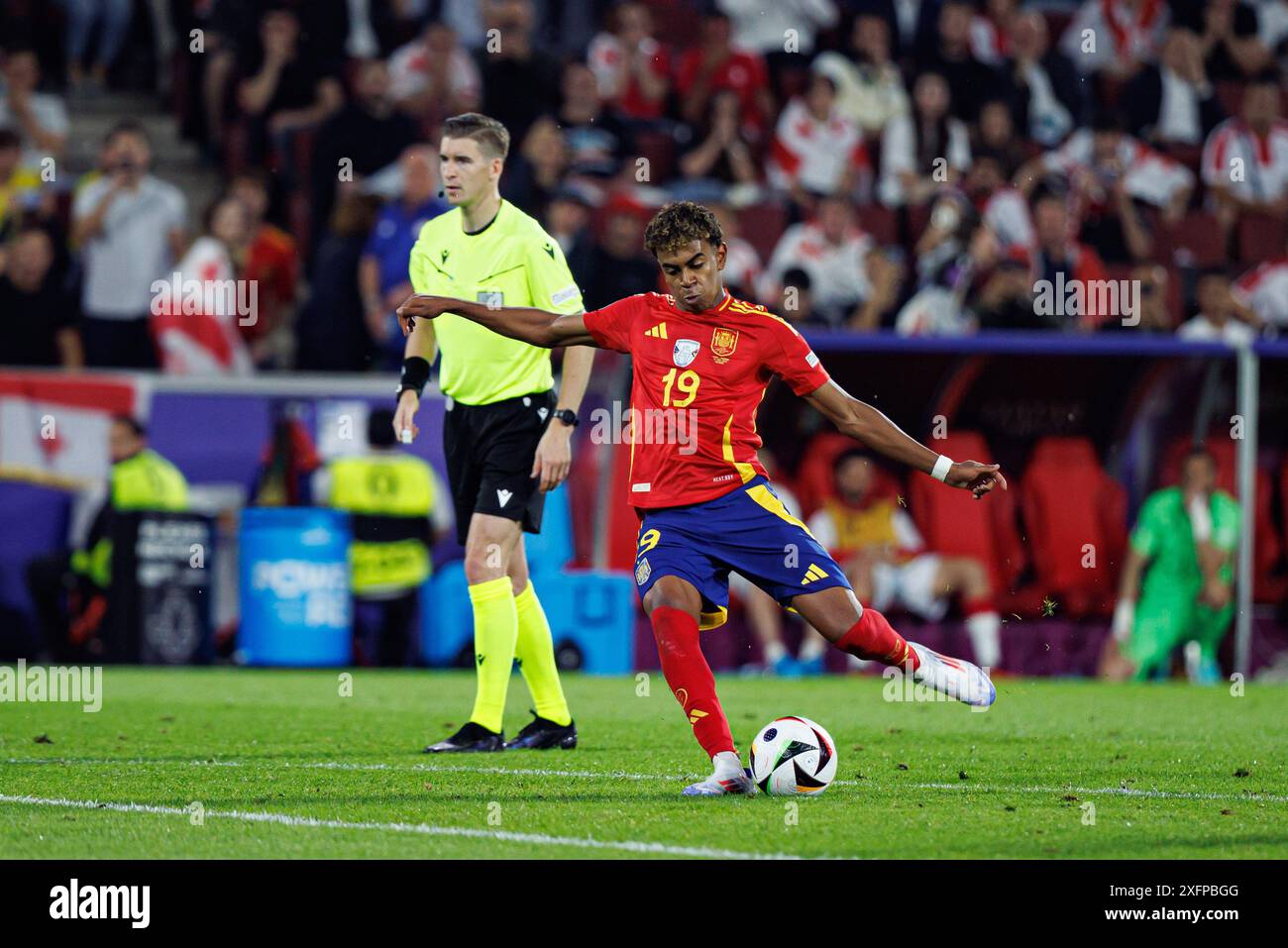 Lamine Yamal (Spain) seen in action during the UEFA Euro 2024 Round of