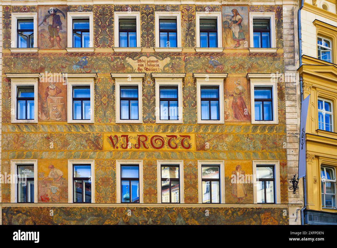 53 Rok Praha Colorful facade of Rott Hotel and Hard Rock Cafe, Prague, Bohemia ...