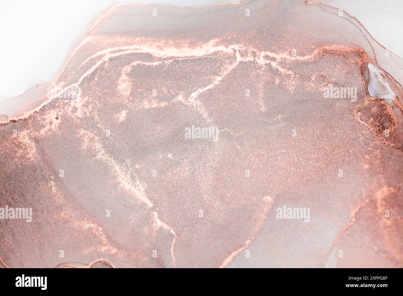 A close-up of an abstract painting, featuring swirls and veins of rose ...