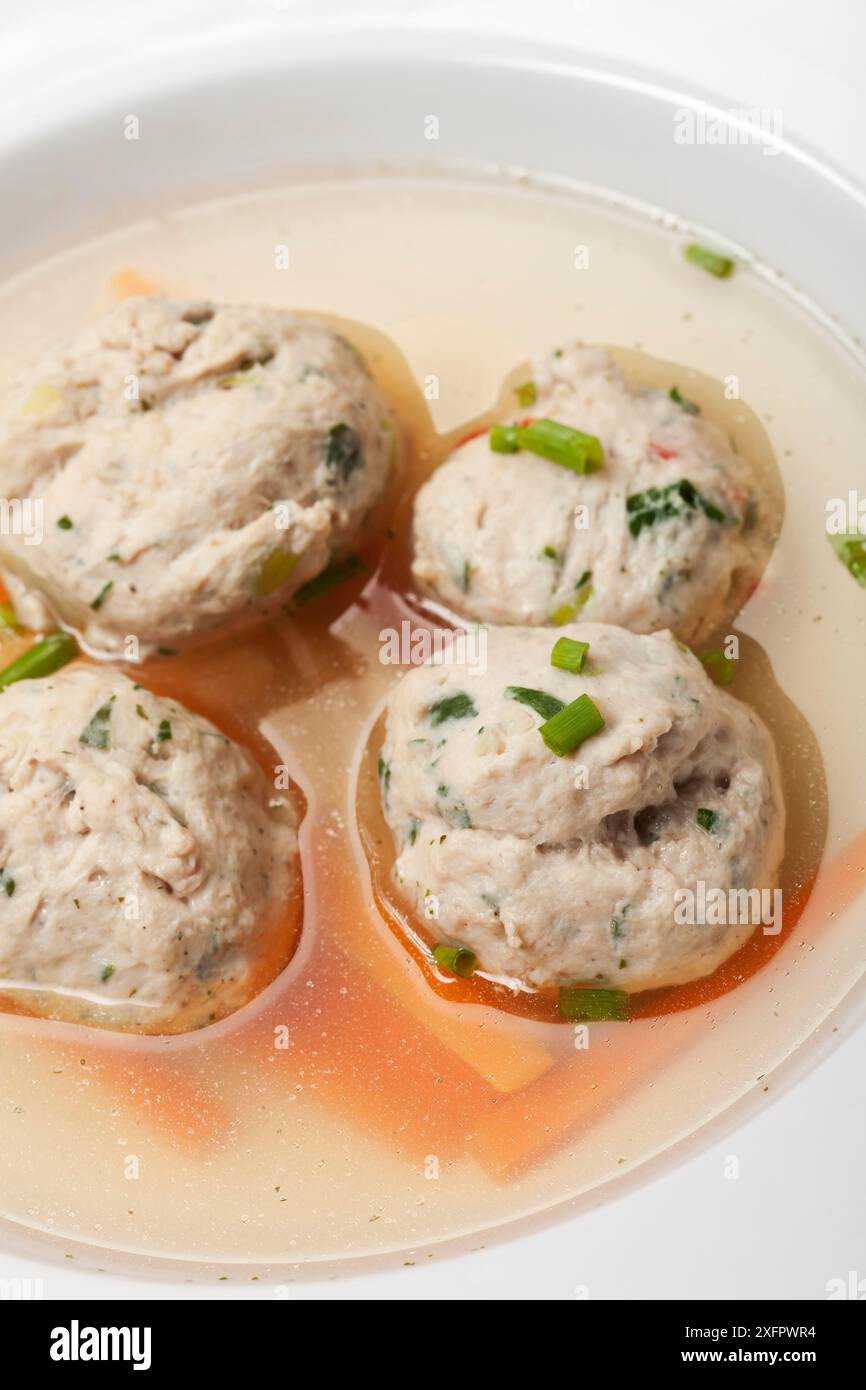 Bavarian dumpling soup in a plate Stock Photo