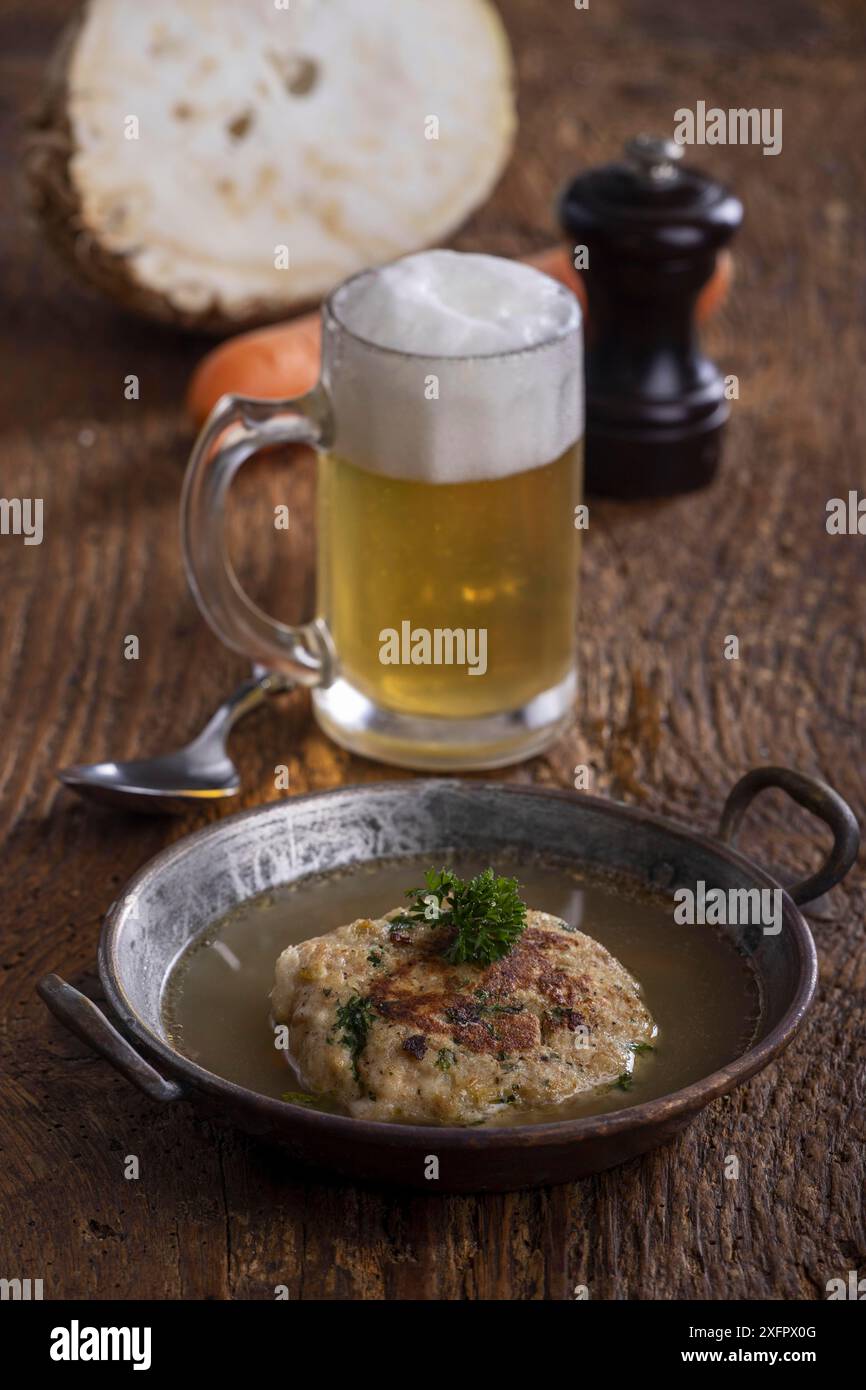 Austrian soup in a copper pot Stock Photo