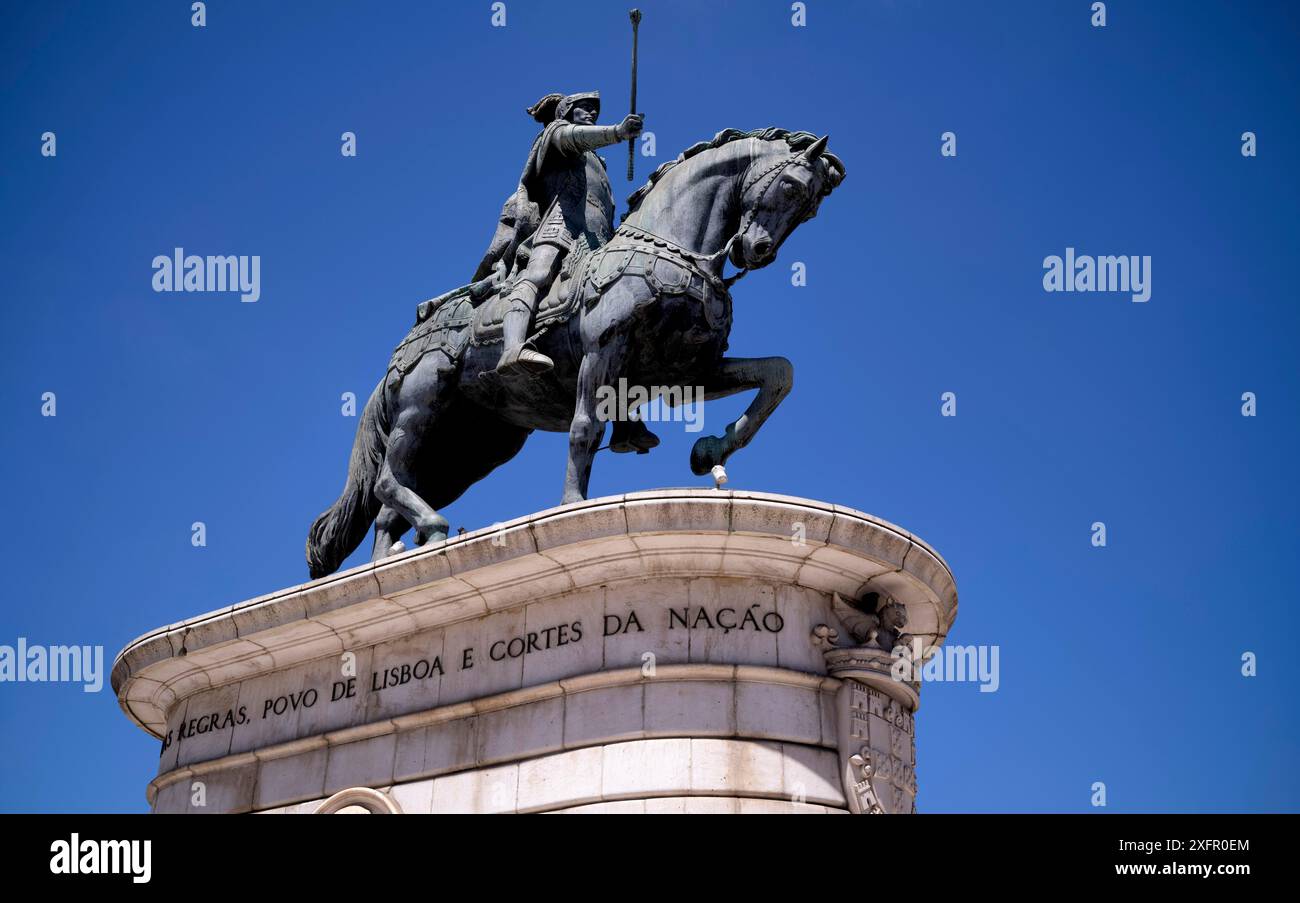 Equestrian statue of King Joao I at Praca da Figueira, Lisbon, Portugal Stock Photo