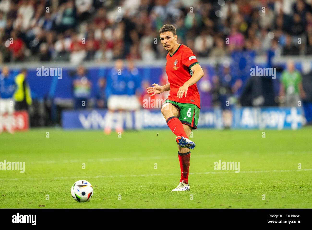 Frankfurt, Germany. 01st, July 2024. Joao Palhinha (6) of Portugal seen during the UEFA Euro 2024 round of 16 match between Portugal and the Slovenia at Deutsche Bank Park in Frankfurt. Stock Photo