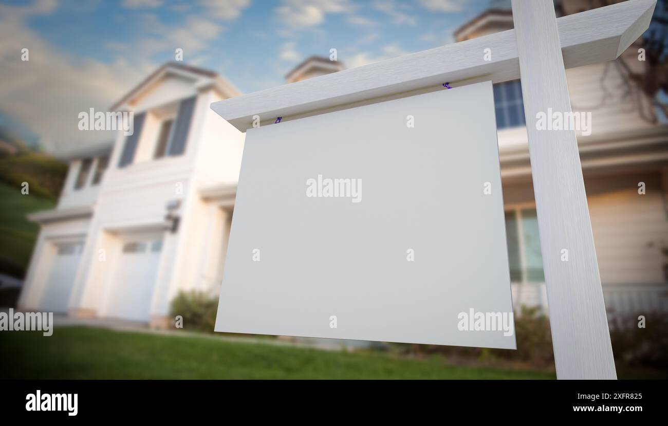 Blank Real Estate Sign in Front of Beautiful House Stock Photo - Alamy