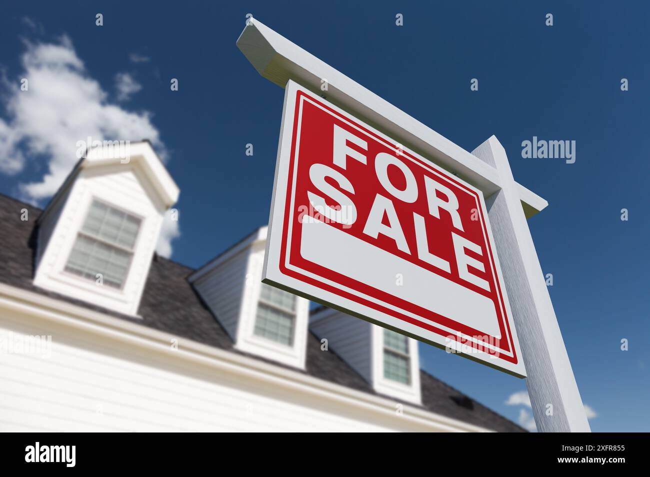 For Sale Real Estate Sign in Front of Beautiful House Stock Photo - Alamy