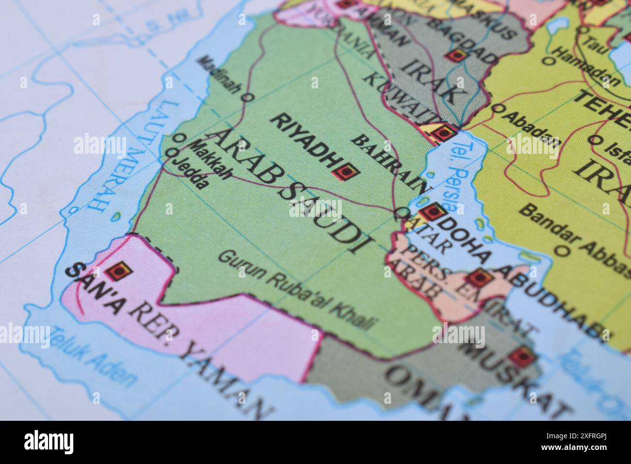 Saudi Arabia on the World Map. Close up and selective focus. Travel ...