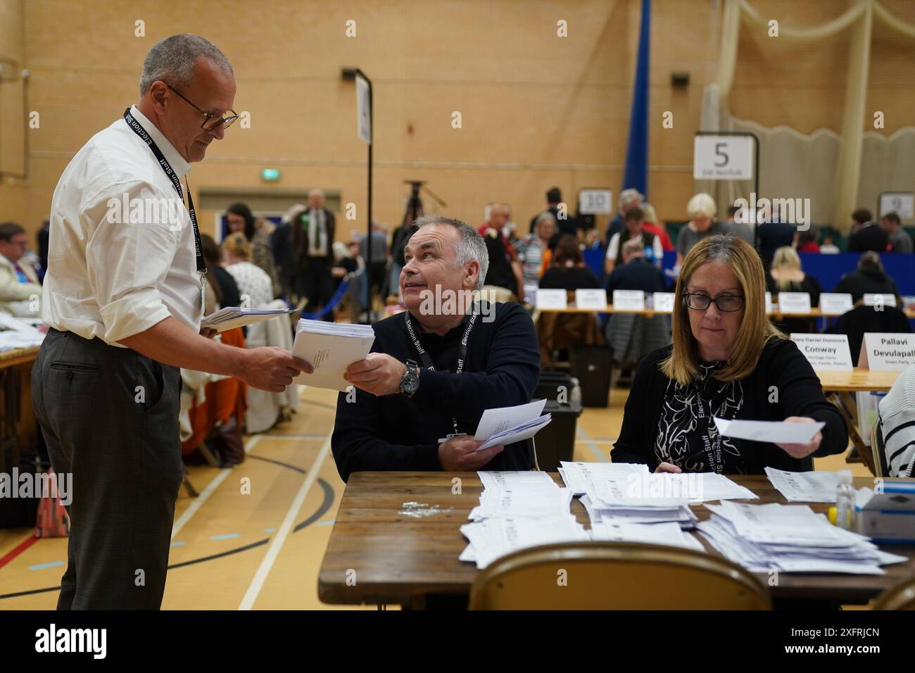 Ballots are sorted at Alive Lynnsport in King's Lynn, Norfolk, during