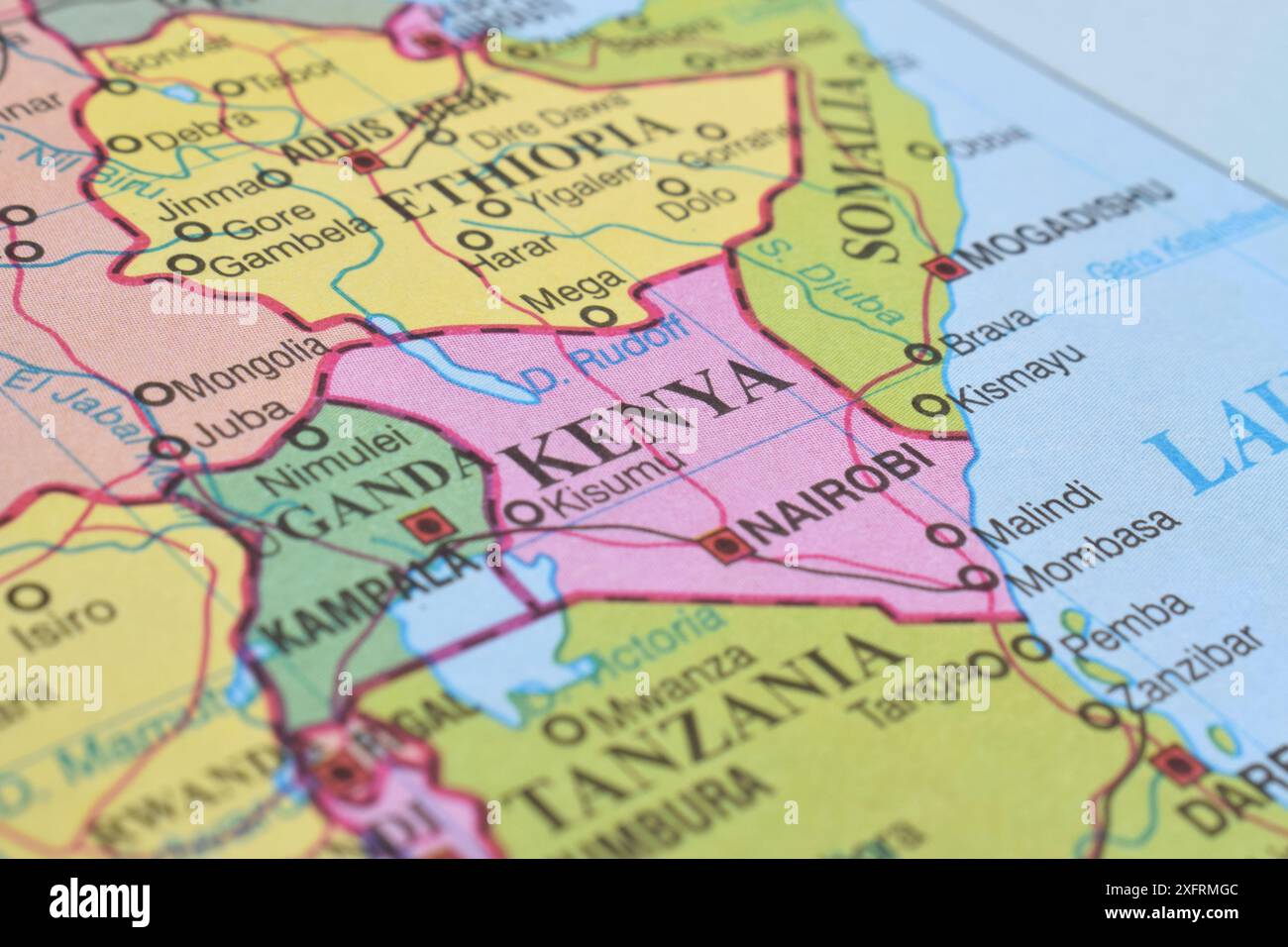 Kenya of the World Map. Close up and selective focus. Travel concept Stock Photo