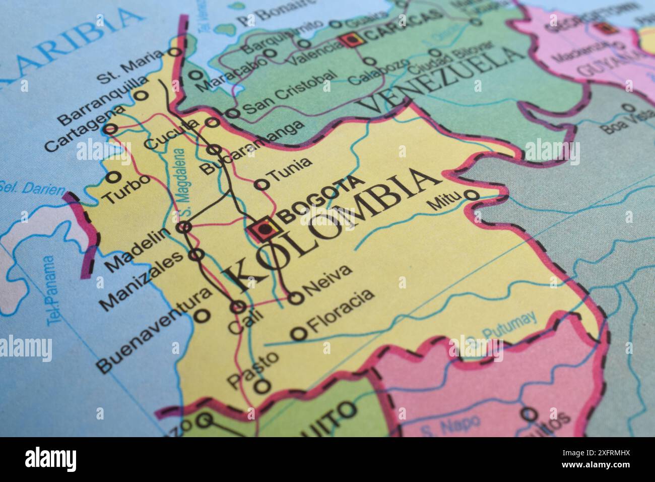 Colombia of the World Map. Close up and selective focus Stock Photo