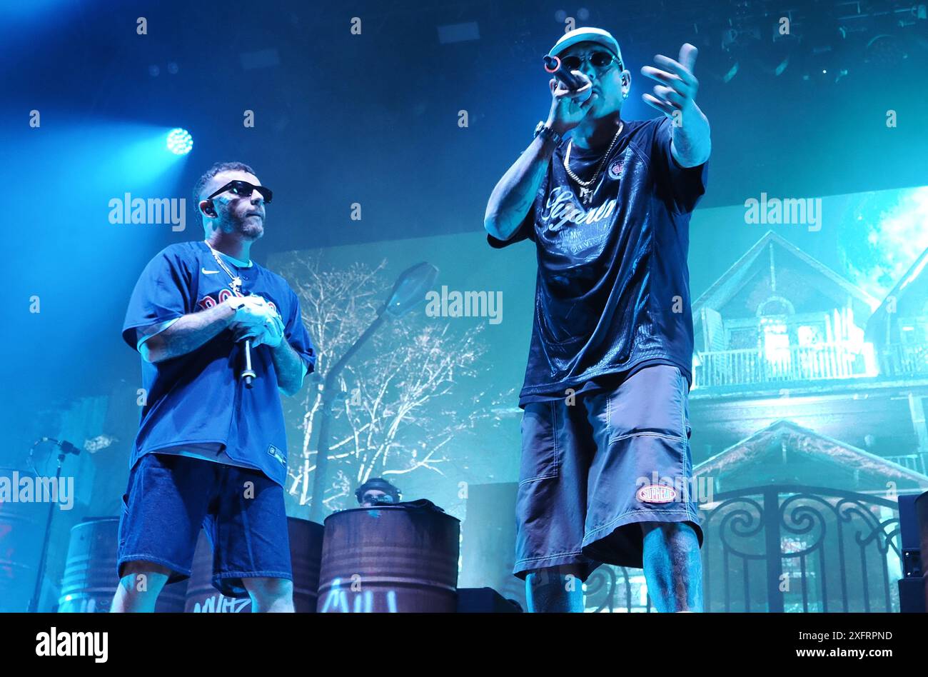 Noce Italian Rapper Italians rappers Salmo and Noyz Narcos on stage during the Hellrsaisers ...