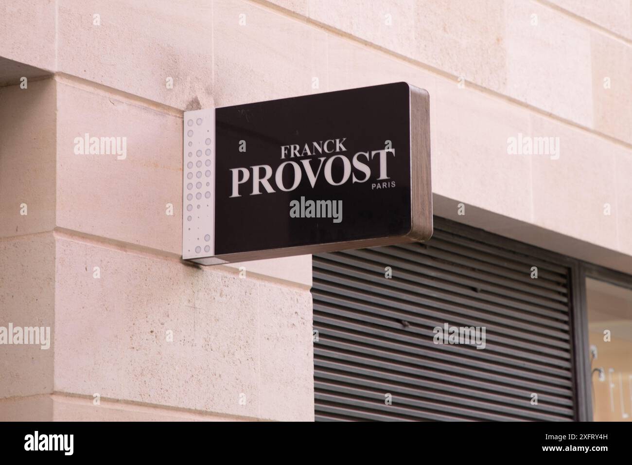 Bordeaux , France -  06 26 2024 : franck provost logo sign and brand text chain facade entrance signboard wall of salon wall hairdresser french barber Stock Photo