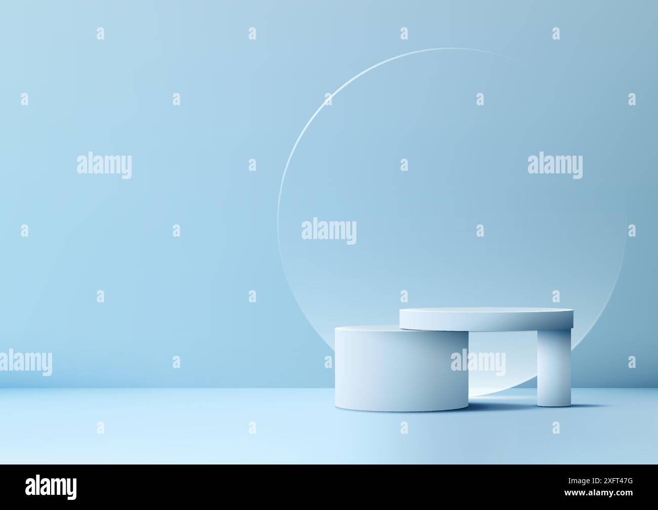 Modern 3D White Podium with Circle Glass Backdrop on Blue Background ...