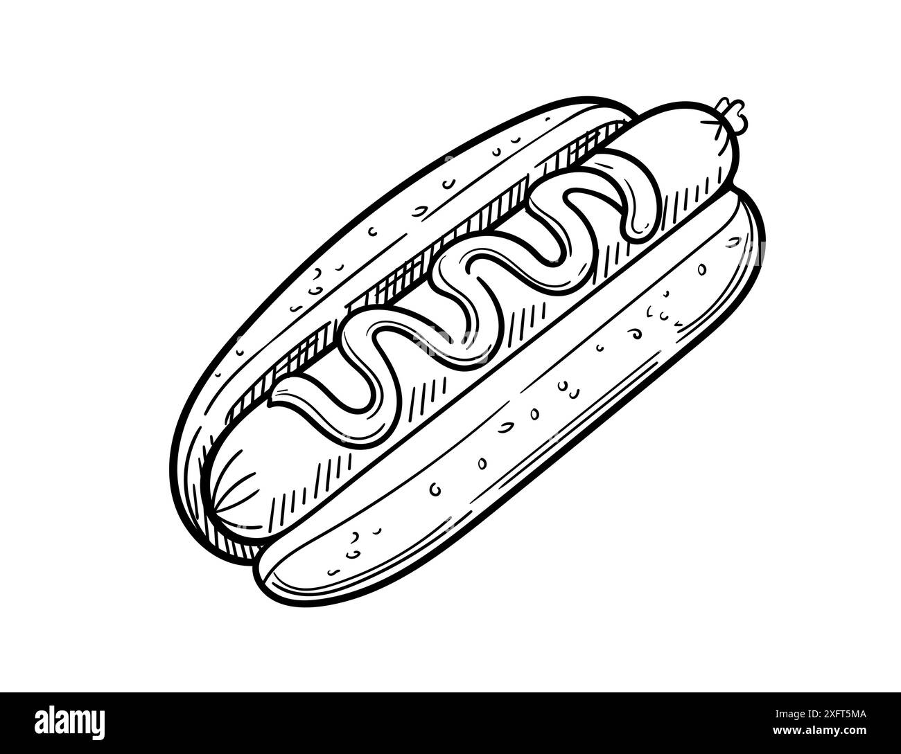 Hand drawn hot dog sketch with sausage and sauce vector illustration ...