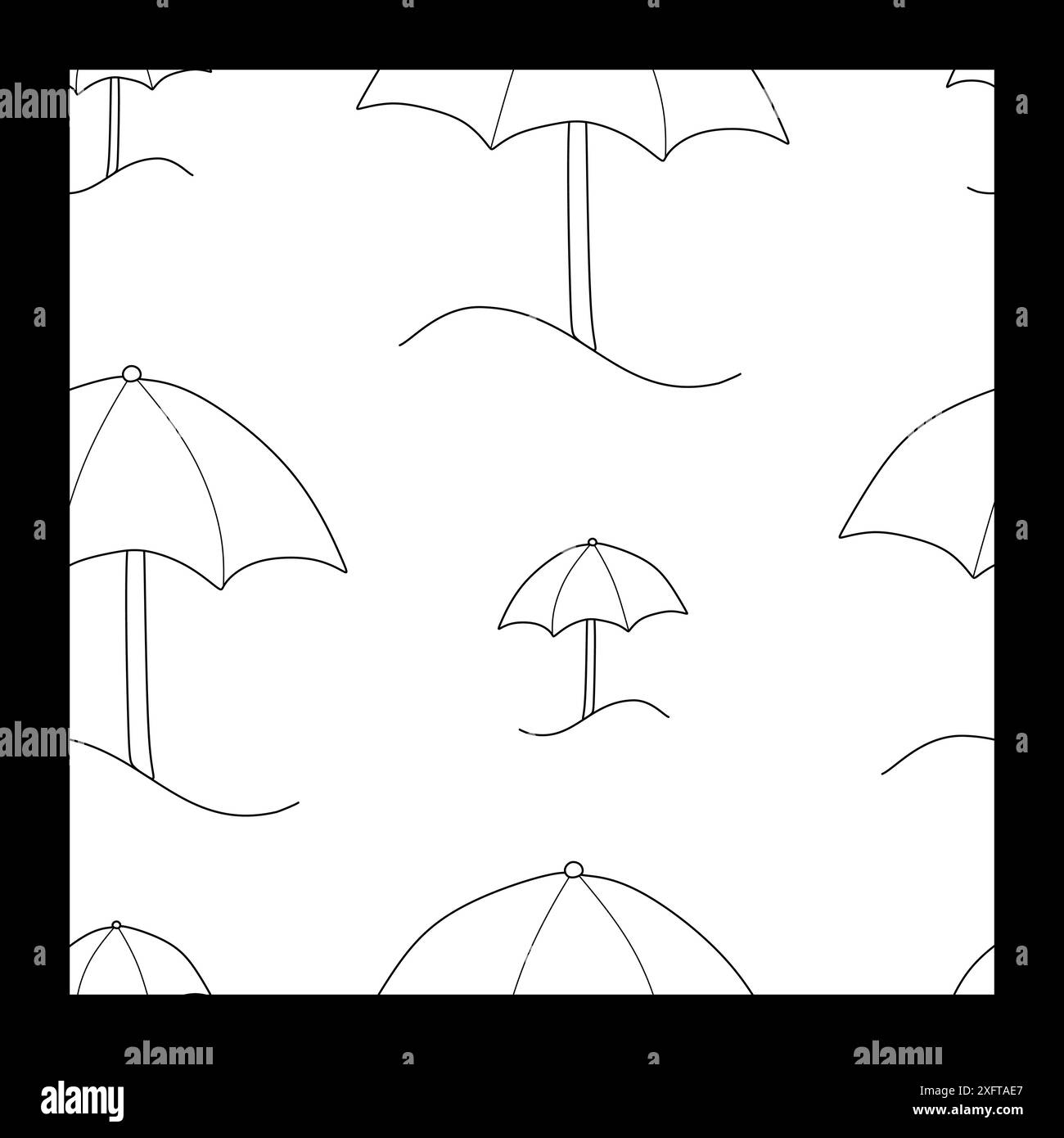 Seamless summer pattern beach umbrella. Linear Hand drawn vector ...