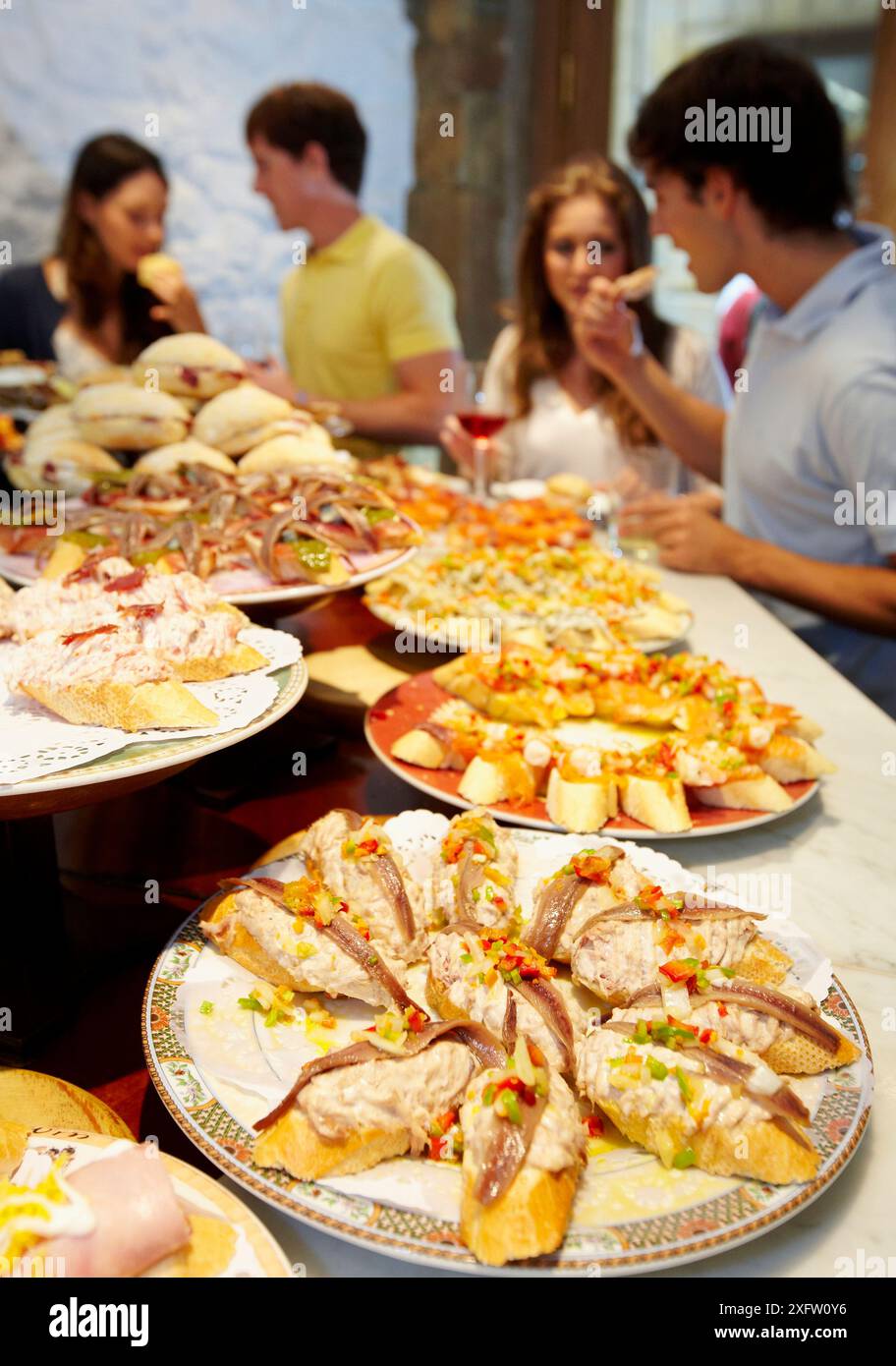 Txondorra, ´tapas´ bar, ´pintxos´, old town, San Sebastian, Guipuzcoa, Basque Country, Spain Stock Photo