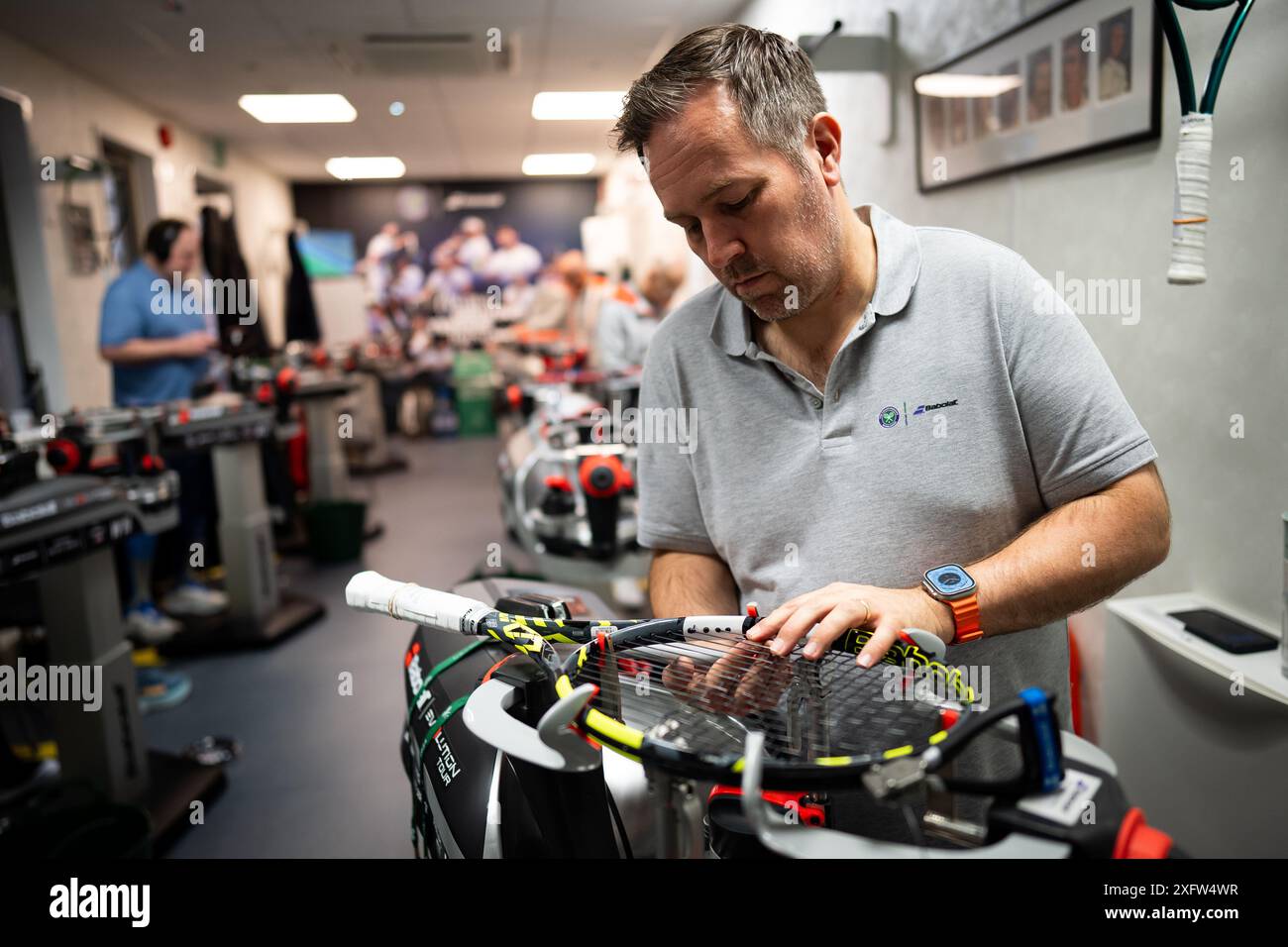 Huw Phillips, Racket Stringer at Wimbledon on day five of the 2024 ...