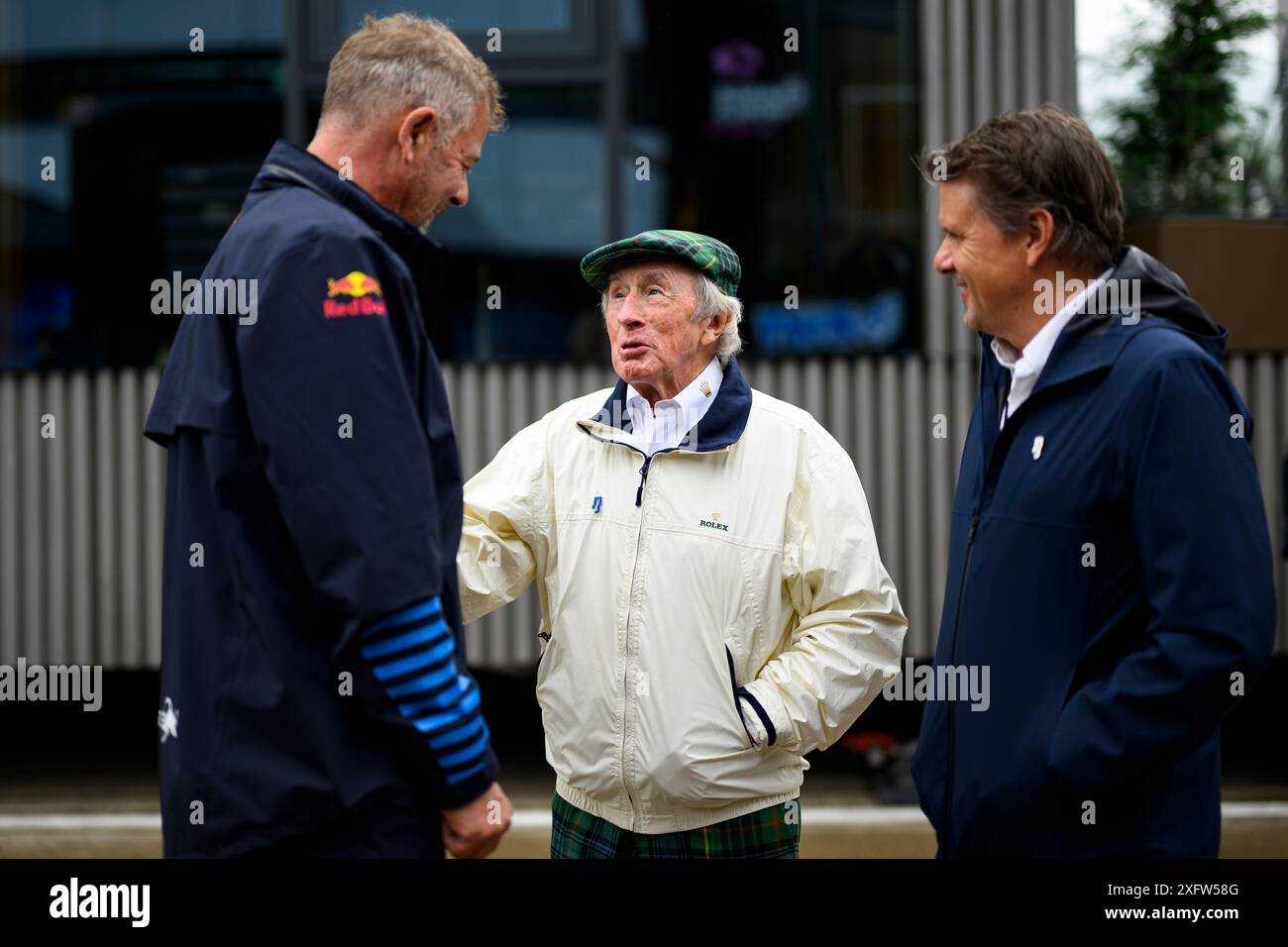 NORTHAMPTONSHIRE, UNITED KINGDOM. 05 Jul, 24. British former Formula One racing driver Sir Jackie Stewart visited the Silverstone Paddock prior to the Formula 1 Pit Lane Walk during the Qatar Airways British Grand Prix 2024 at Silverstone Circuit on Friday, July 05, 2024 in NORTHAMPTONSHIRE, ENGLAND. Credit: Taka G Wu/Alamy Live News Stock Photo