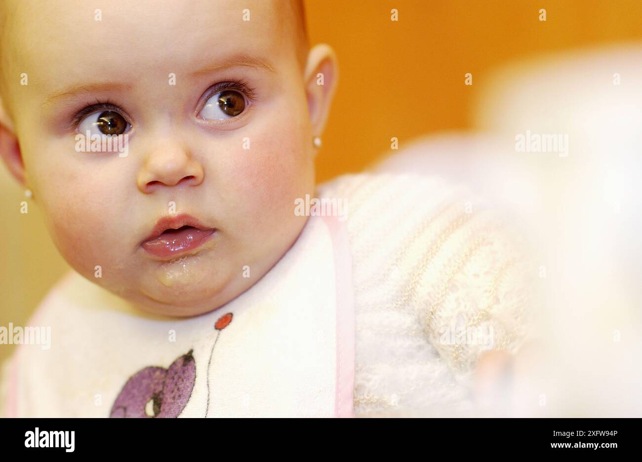 Six months old baby eating Stock Photo - Alamy