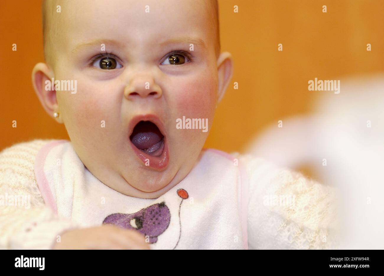 Sleepy six months old baby stock photo alamy