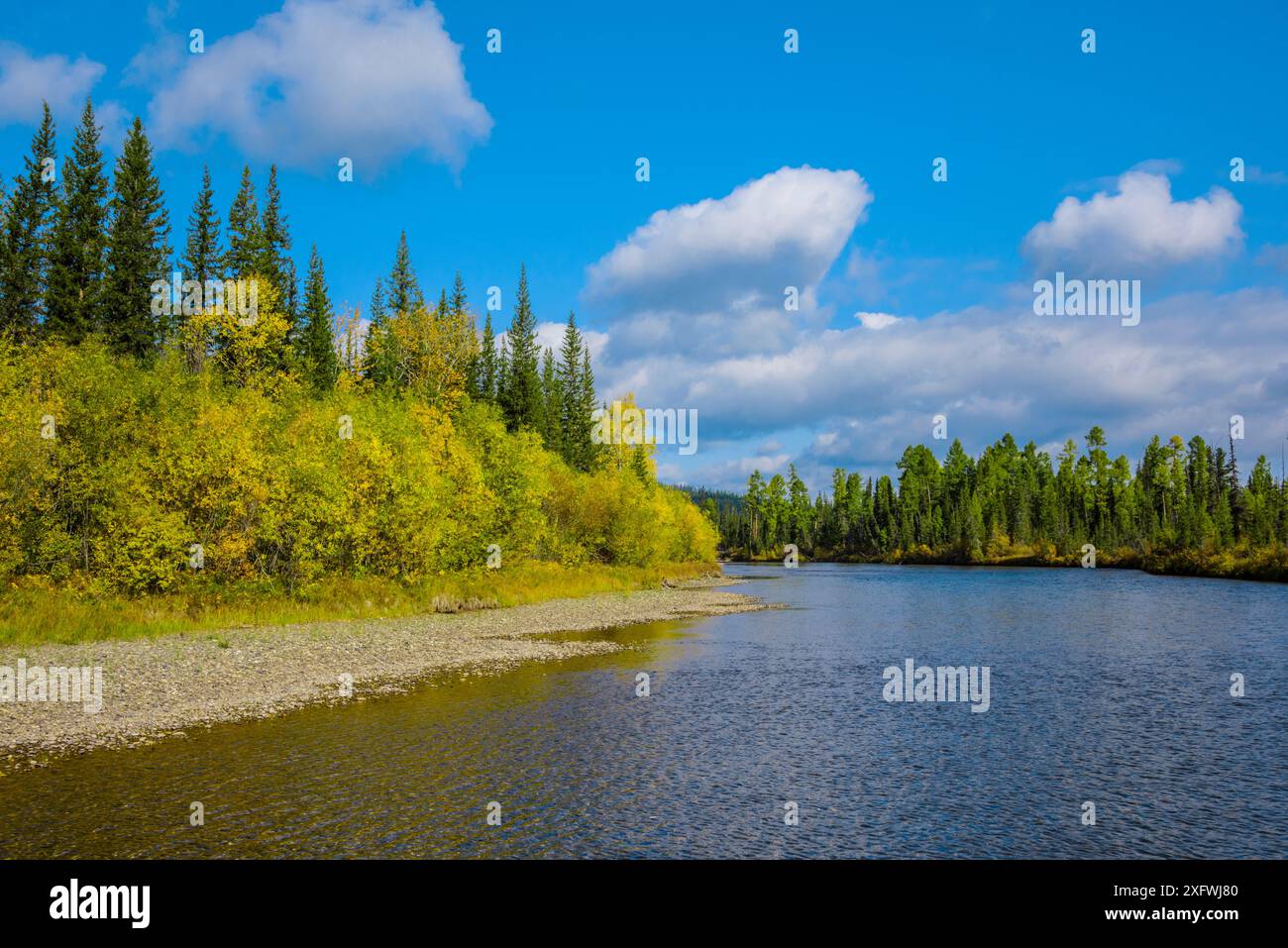 Landscape of the upper reaches of the Lena River, Baikalo-Lensky Reserve, Siberia, Russia, September 2017 Stock Photo